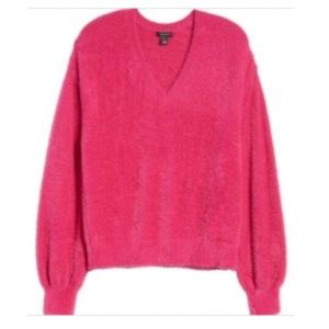 Halogen women's pink fuzzy v-neck cozy pullover stretchy sweater XS